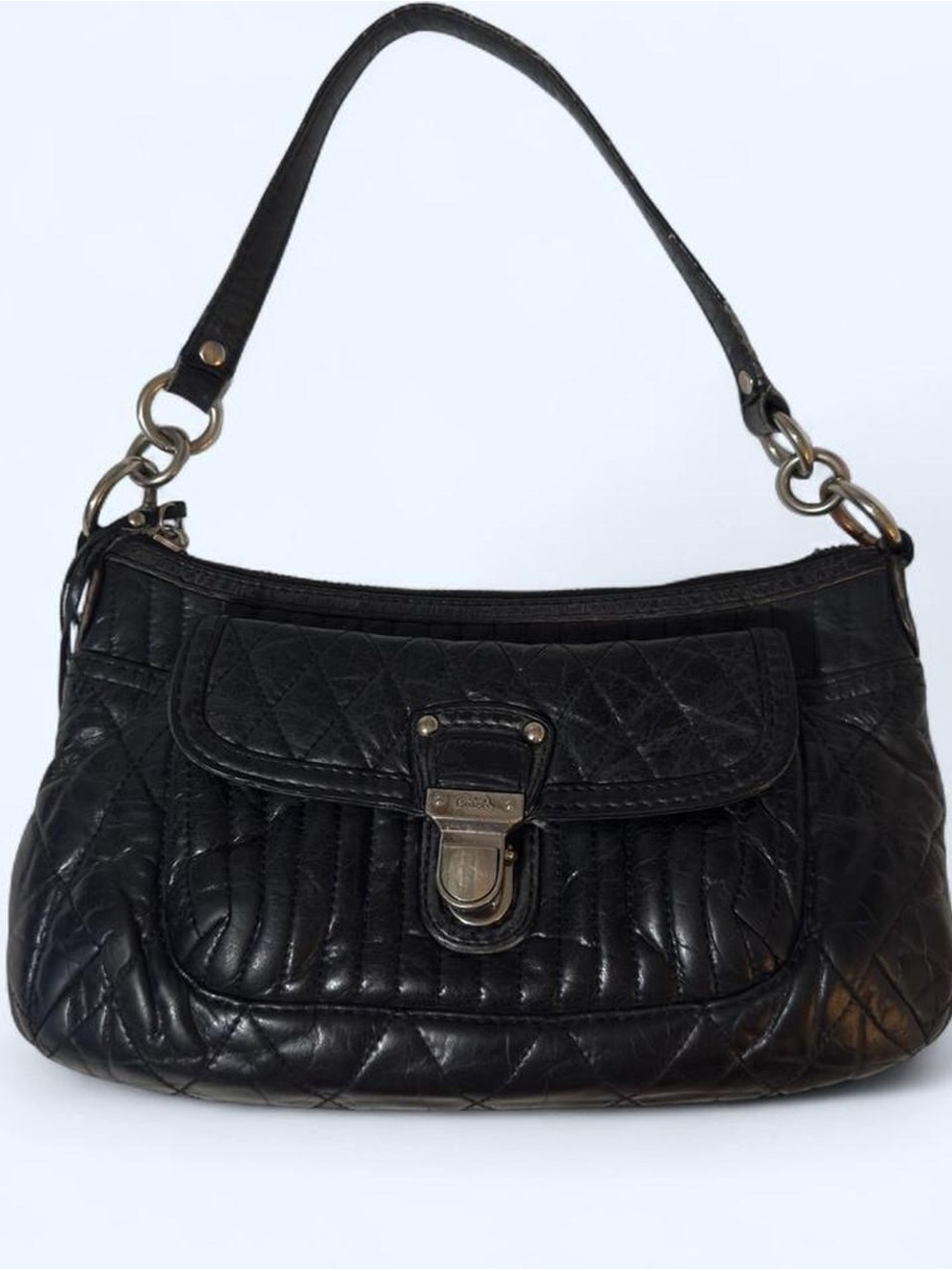 Coach Black Quilted Leather Shoulder Bag with Front Flap